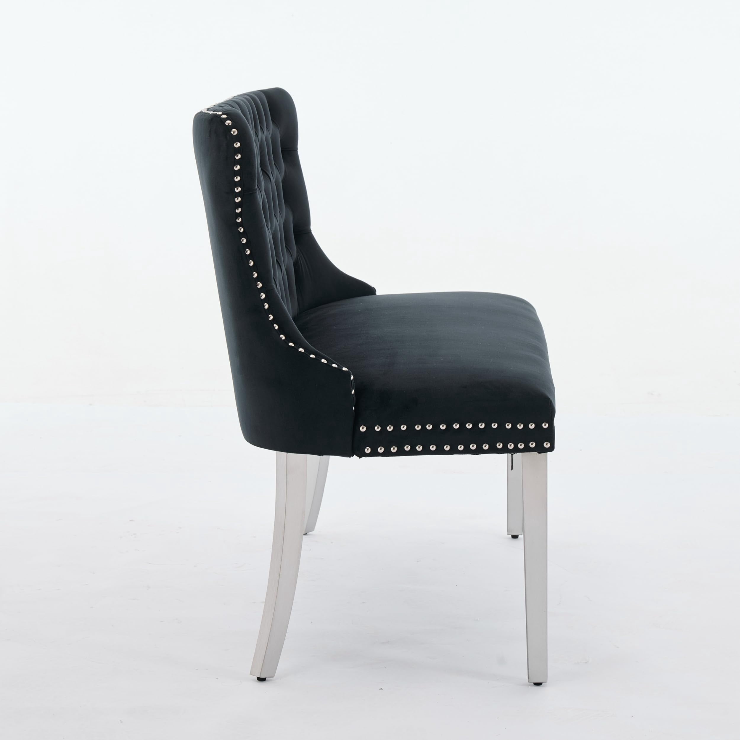 Velvet Double Dining Loveseat Bench, Black 2-Seat Tufted Wing Back with Brushed Silver Stainless Steel Legs, Mid Century Modern Kitchen & Dining Seating