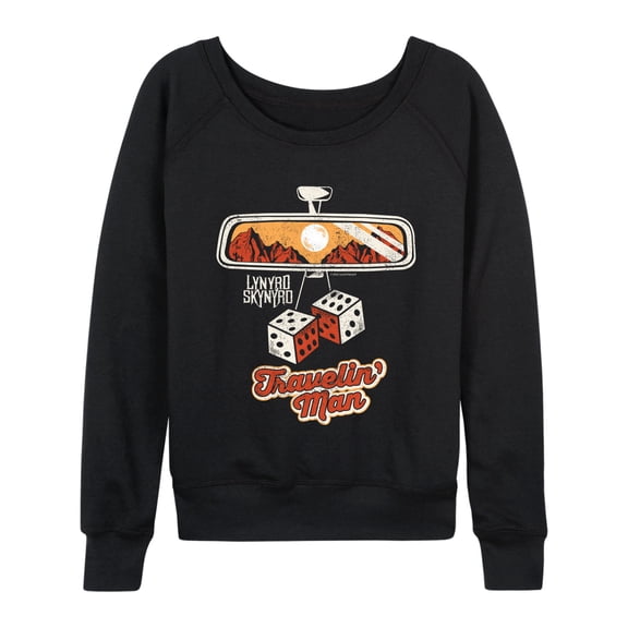 Lynyrd Skynyrd - Travelin' Man Rearview Mirror Lightweight French Terry Wide Neck Long Sleeve Graphic Shirt