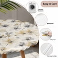 thumbnail image 5 of Gray Beige Floral Round Fitted Tablecloth with Elastic Edge, Waterproof Table Cloth Table Cover for 45"-54" Tables, Spring Modern Botanical Flowers Blossom Tablecloths for Dining Picnic Outdoor, 5 of 9