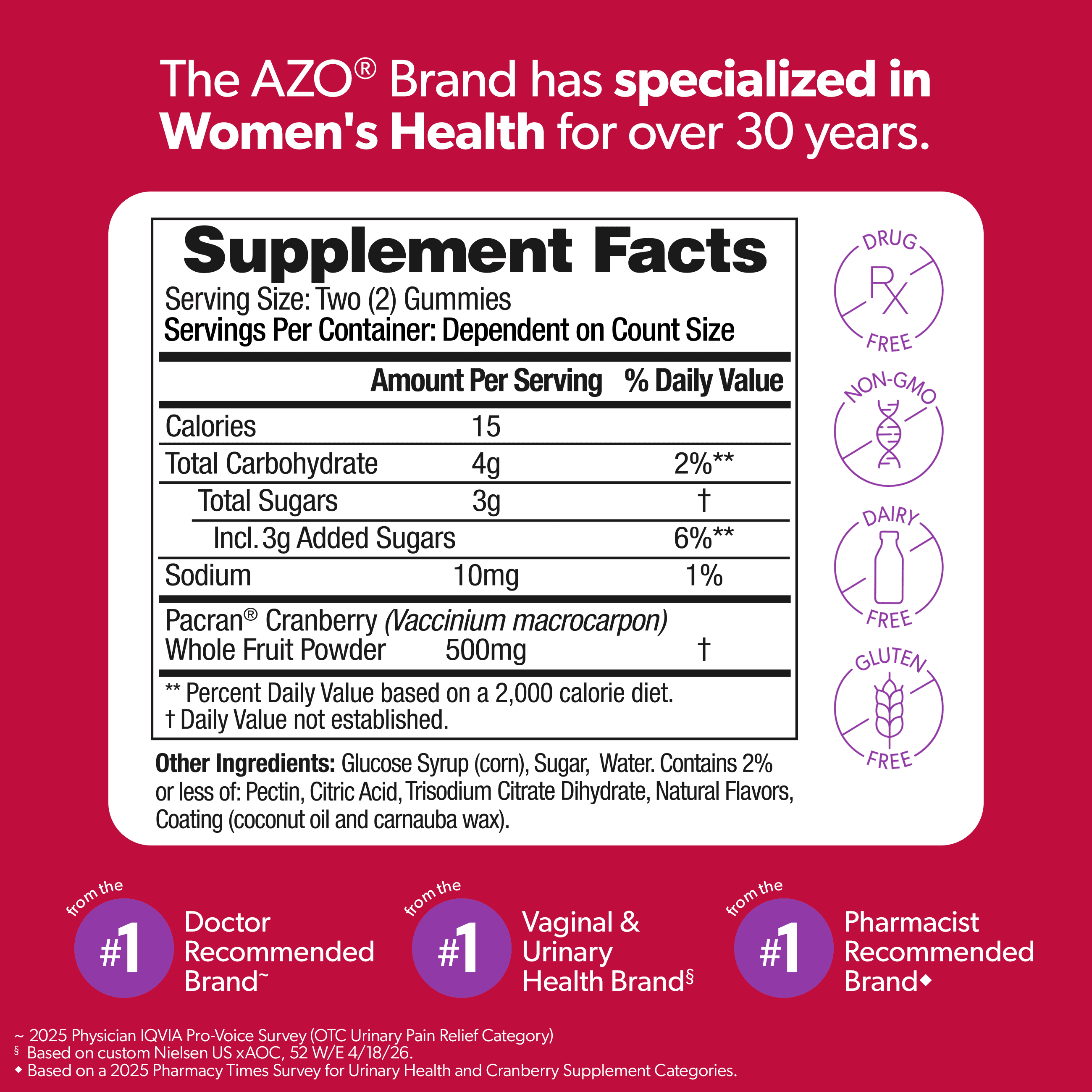 (3 pack) AZO Cranberry Urinary Tract Health Gummies Supplement, Helps Cleanse & Protect for Reduced UTIs, Berrylicious Flavor, 40 Count