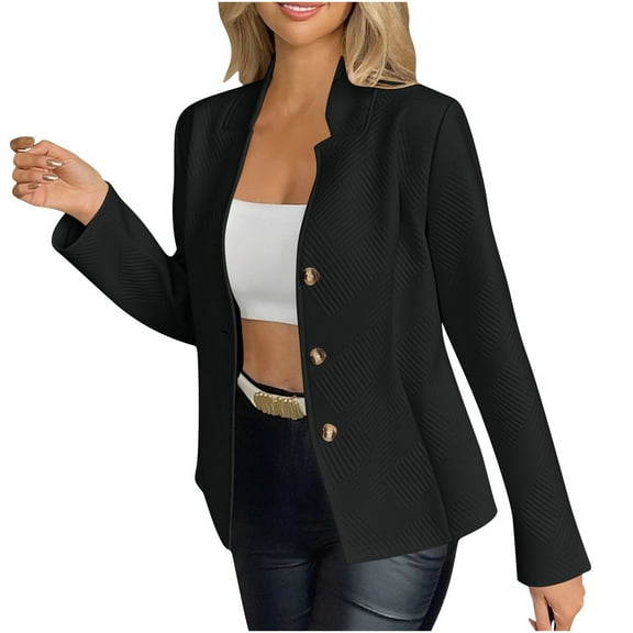 Zedker Blazer for Women Business 2025 Fall Clothes Lapel Long Sleeve Work Office Suit Jackets Blazer,Plus Size Black L