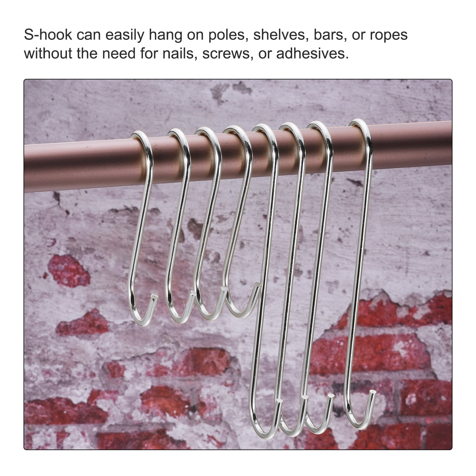 Unique Bargains S Hanging Hooks Extra Long Hangers Matt Silver 16inch/400mm