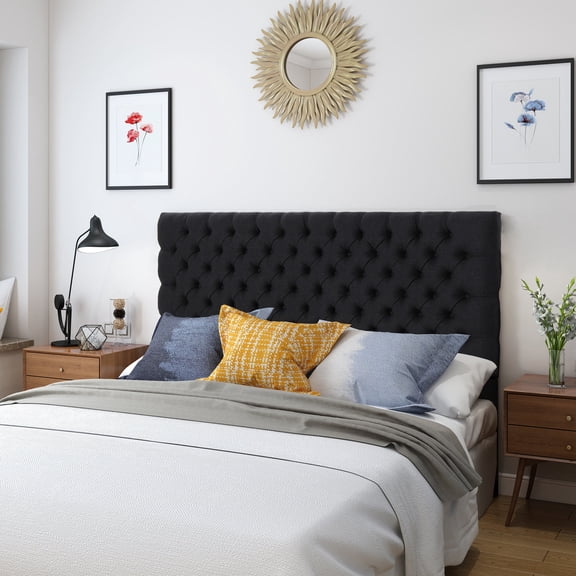 Queen Size Headboard, Charcoal Grey Fabric / Give Bedroom a Modern Upgrade