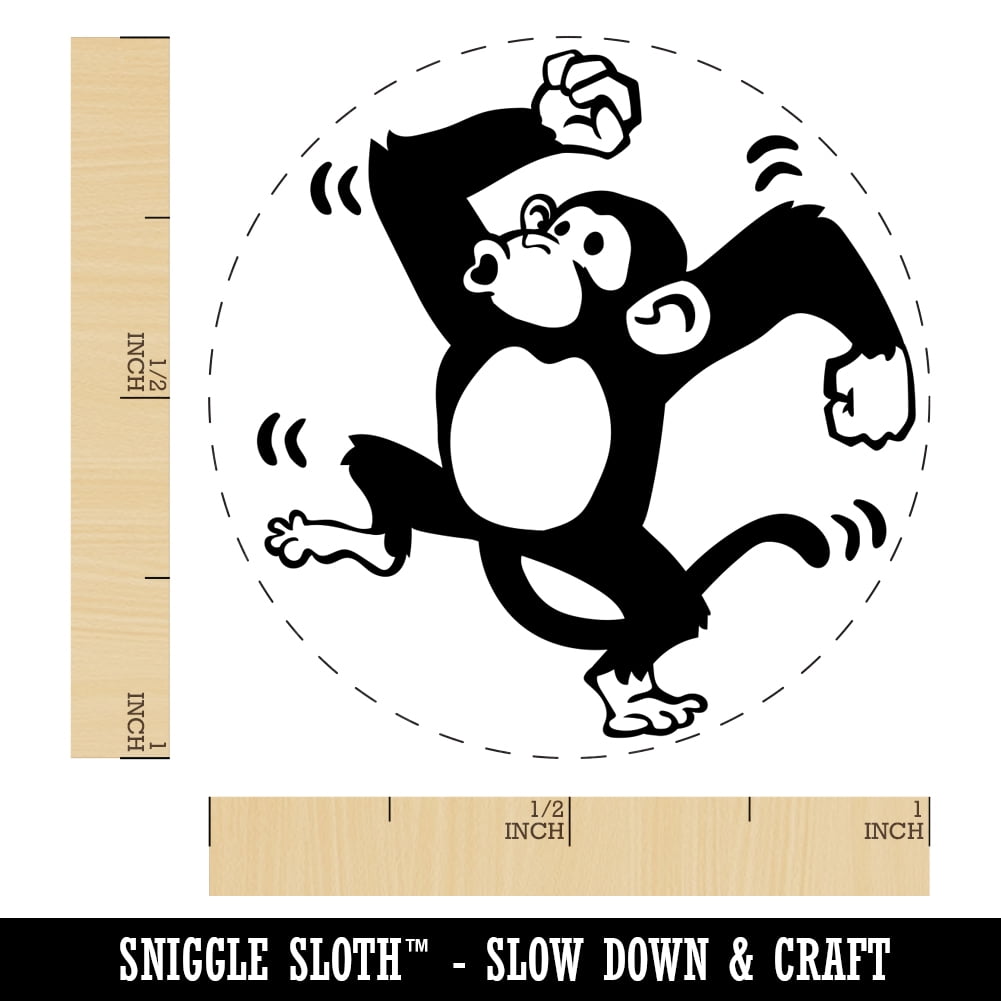 Fun Dancing Monkey Self-Inking Rubber Stamp Ink Stamper - Brown Ink - Medium 1 Inch