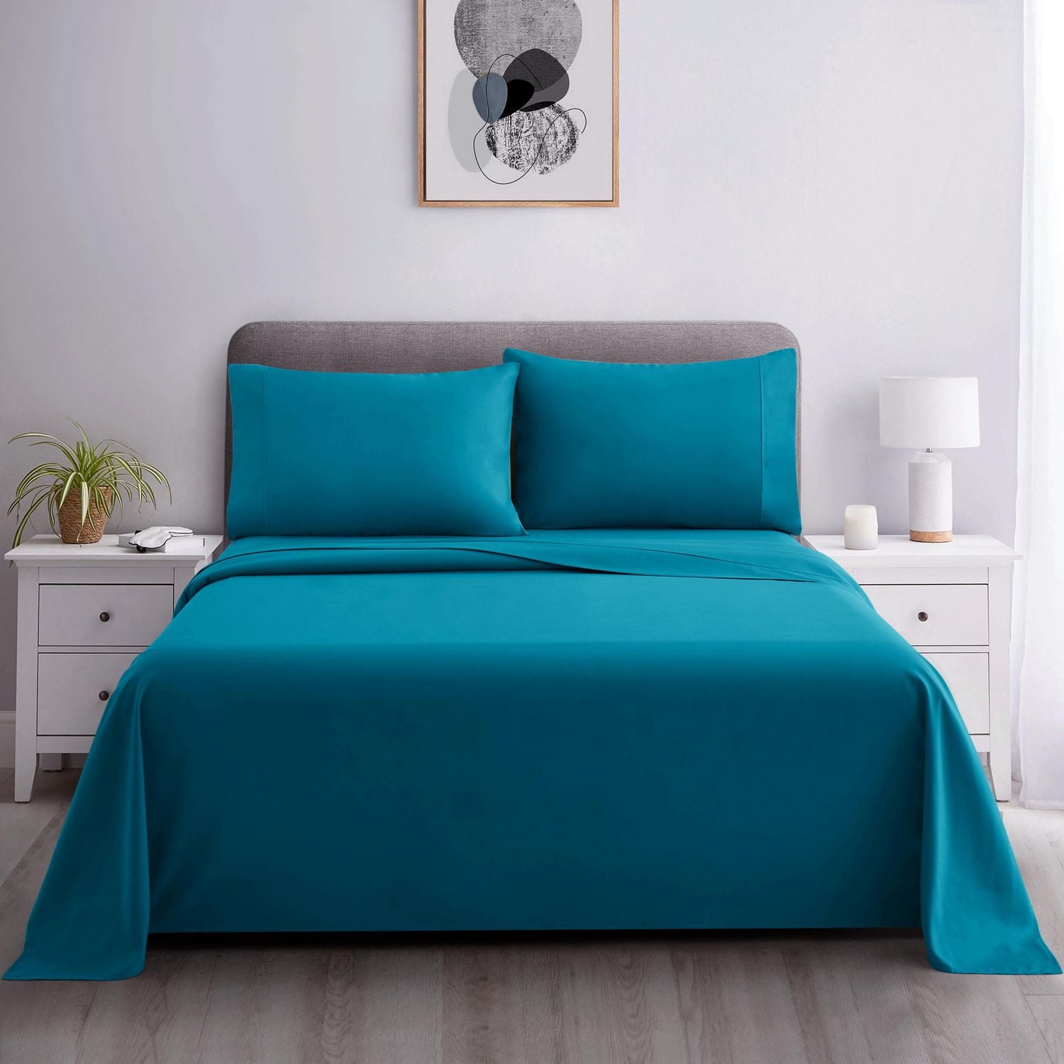 Literie Marina Decoration, 600 fils/cm², ultra douce, à poches profondes, en coton percale à fibres longues, toutes saisons, couleur sarcelle