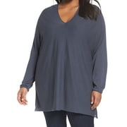 Angle View: Nic+Zoe NEW Dark Blue Womens Size 1X Plus Tie Hem V-Neck Knit Top