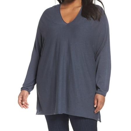 Nic+Zoe NEW Dark Blue Womens Size 1X Plus Tie Hem V-Neck Knit Top