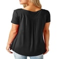 thumbnail image 2 of CHOK Women T Shirts Short Sleeve Round Neck Button Up Tunic Tops (White  XL), 2 of 4