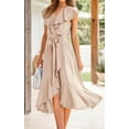 thumbnail image 5 of Women's 2024 Summer Wrap Midi Dress Casual Boho Deep V Neck Short Sleeve Ruffle Hem Split Beach Long Dresses, 5 of 14