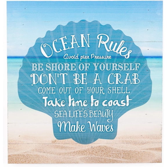 Ocean Rules Seashell Beach Design 12 x 12 Wood Pallet Design Wall Art Sign Plaque