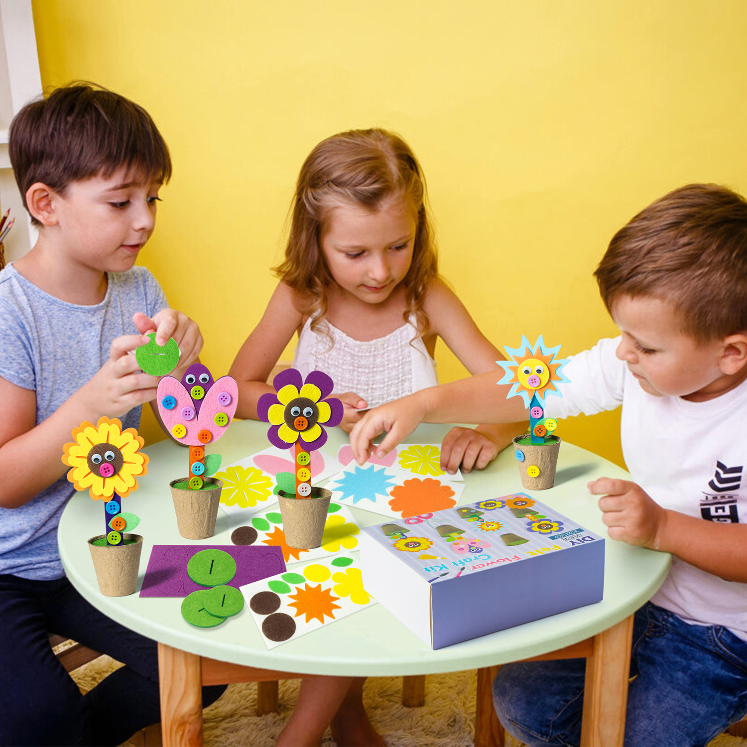 Laffact DIY Felt Flower Craft Kit for Mother’s Day, Standing Flowers Crafts with Paper Pot, Home Decoration & School Fun Activities,24pack
