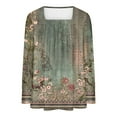 thumbnail image 4 of Dyegold Long Sleeve Tops For Women Fall Fashion 2023 Vintage Floral Print Boho Shirt Square Neck Pleated Casual Blouse Tunic, 4 of 4