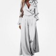 thumbnail image 2 of Vornjynx Two Piece Sets of Womens Elegant V Neck Satin Long Sleeve Tops Wide Leg Pants Lounge Outfits White Size XL, 2 of 8
