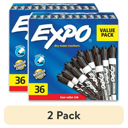 (2 pack) Expo Low Odor Dry Erase Markers, Chisel Tip, Black, 36 Count