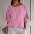 thumbnail image 5 of AKOEE Cotton Linen Summer Tops Womens Short Sleeve Loose Casual Beach Crewneck T-shirts with Ruffle Detail (2XL, Pink), 5 of 8