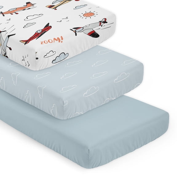 Sweet Jojo Designs Airplane Red and Blue Boy Fitted Crib Sheets Set 3 Piece