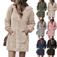 thumbnail image 3 of Women's Quarter Zipper Long Sherpa Hoodie Pullover Fuzzy Fleece Sweatshirt Dresses Warm Tunic Tops, 3 of 4