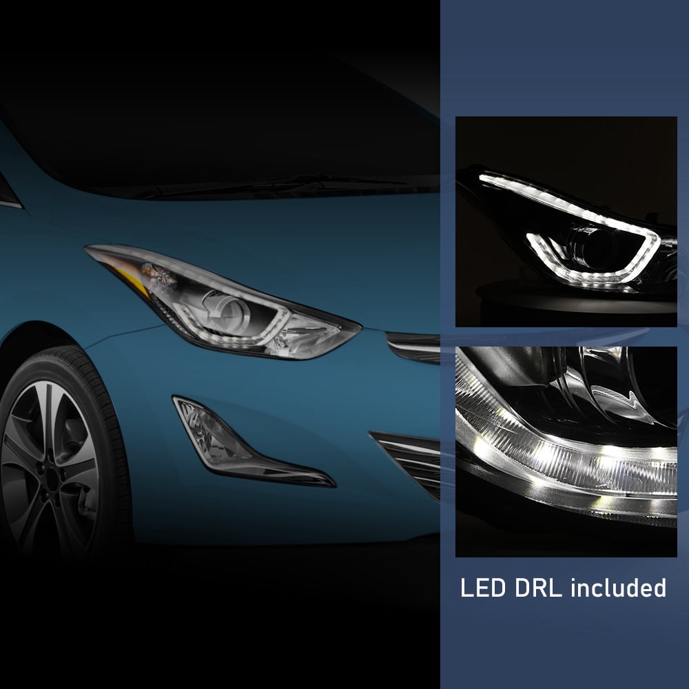 PIT66 Headlights Fit for 2014-2016 Hyundai Elantra DRL LED Projector Clear Lens Passenger