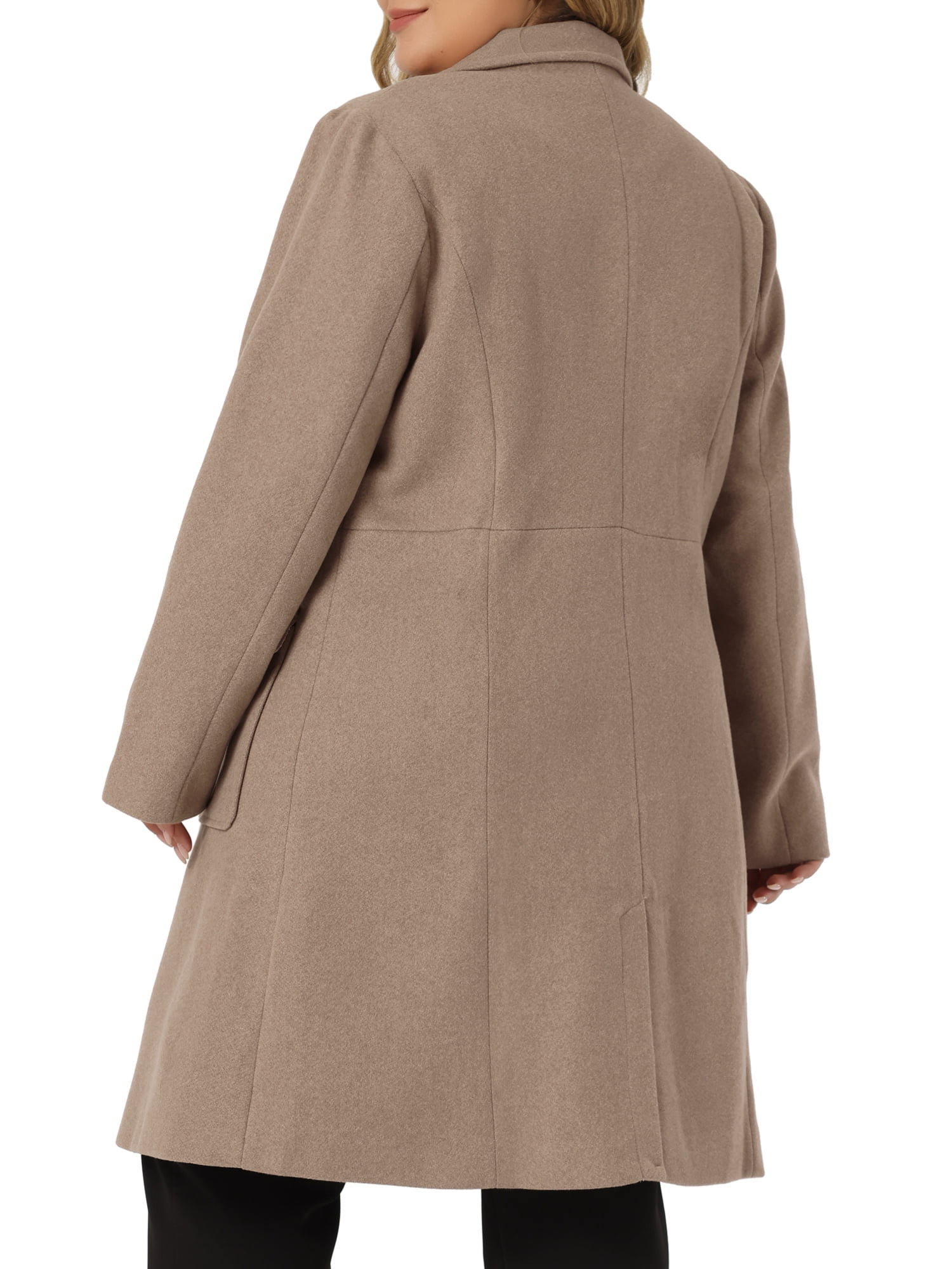 Unique Bargains Women's Plus Notched Lapel Double Breasted Long Coat Light Brown 4X