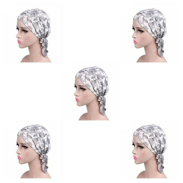 Turbante elástico Qarigey de algodón para mujer, gorro de quimio, bufanda preatada, pañuelo para la cabeza, talla única