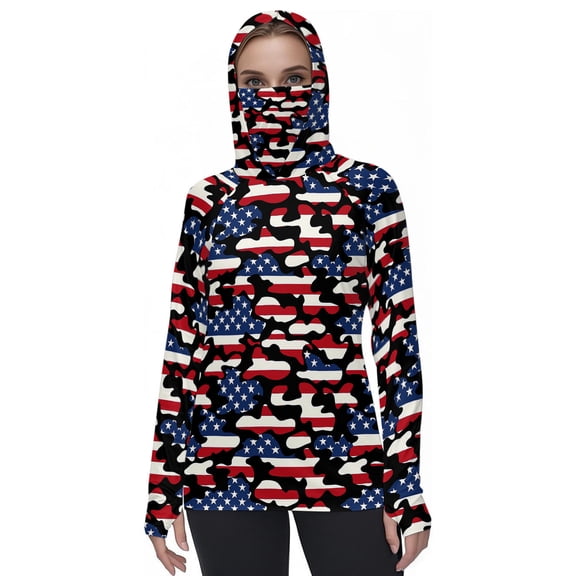 YUGYXL Women's Camo Sun Protection Hoodie With Mask UPF 50 Lightweight Summer Fishing Shirts Beach Rash Guard Plus Size Multicolor XXL