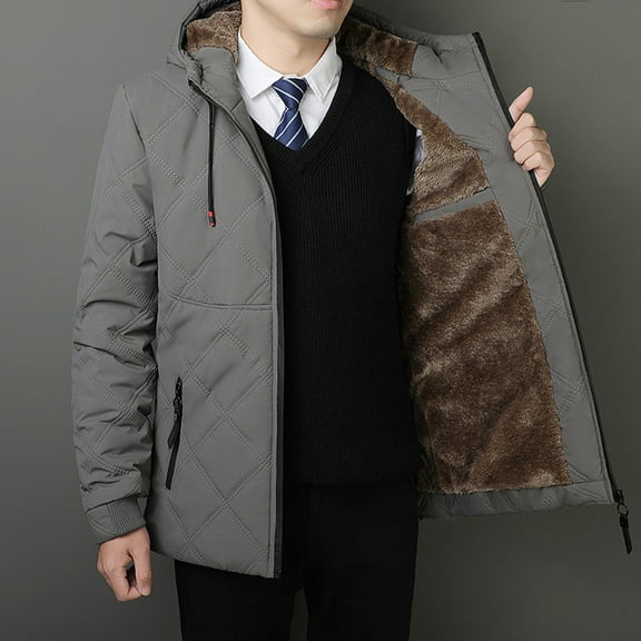 Goodtrade8 Fleece Jackets for Men Winter Big and Tall Outwear Hooded Fashion Thickened Long Sleeve Zipper Mens Coats