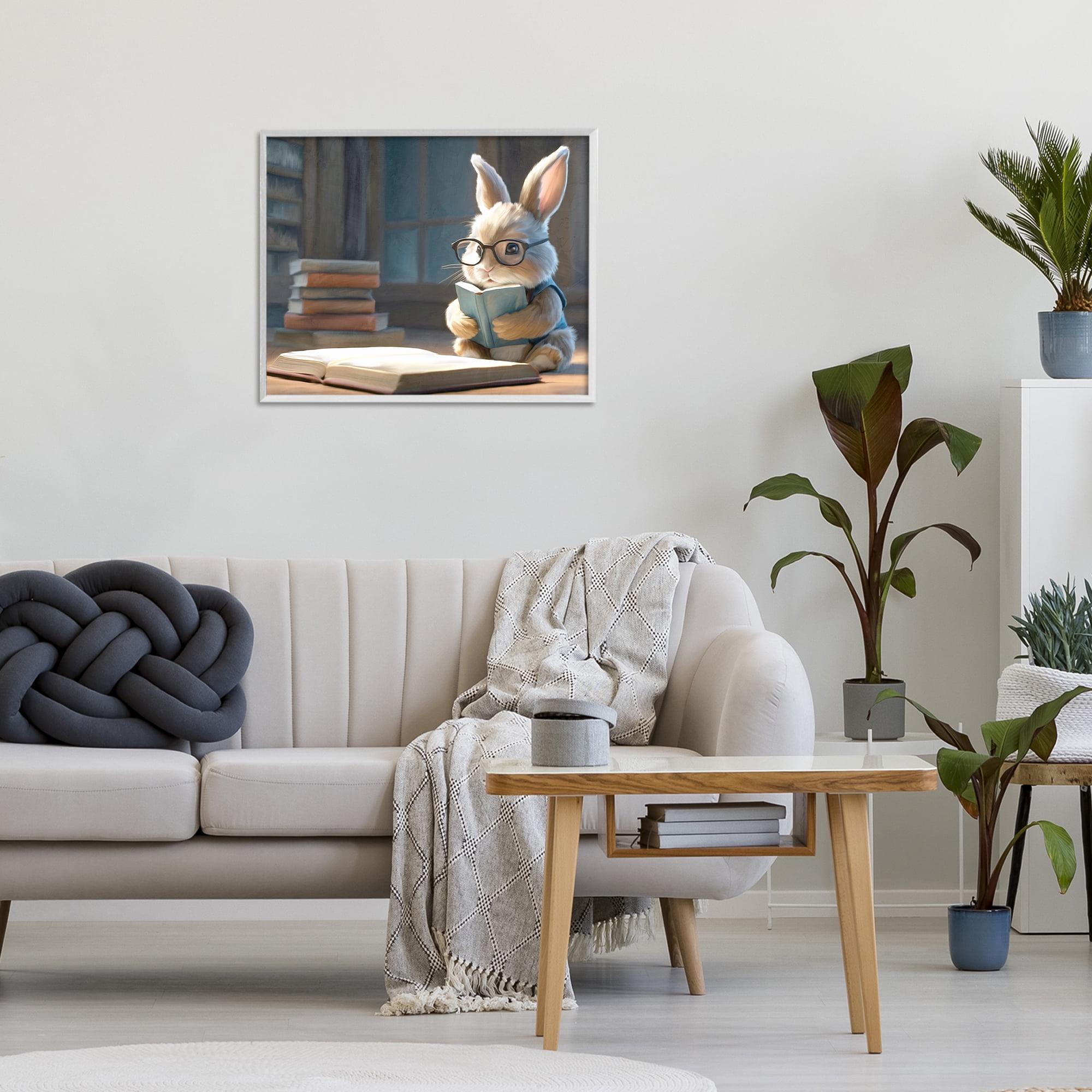 Stupell Industries Bookish Bunny at Desk White Framed Giclee Art, design by Kim Allen