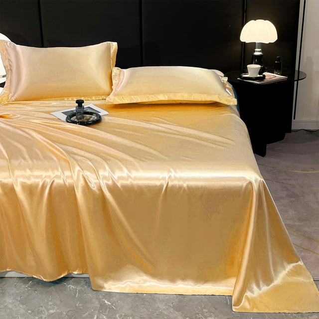 HOARBOEG Ice Silk Bed Sheet Pillow Case 3 Piece Set And Luxurious Soft Ice Silk Bed Sheet Suitable For All Seasons Cool Ice Silk Fabric Machine Washable