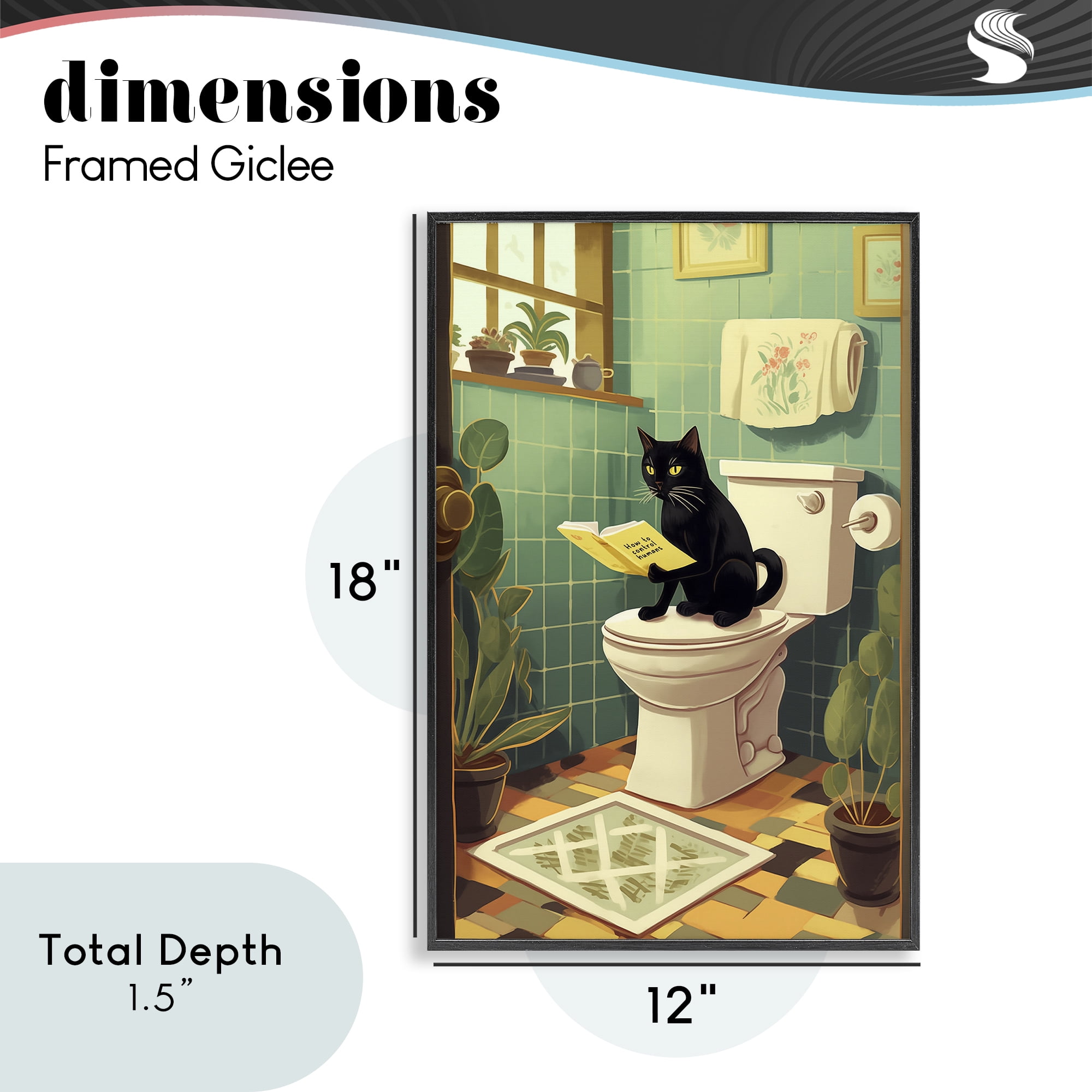 Cat Reading On Toilet Black Framed Giclee Art, design by Andreas Magnusson