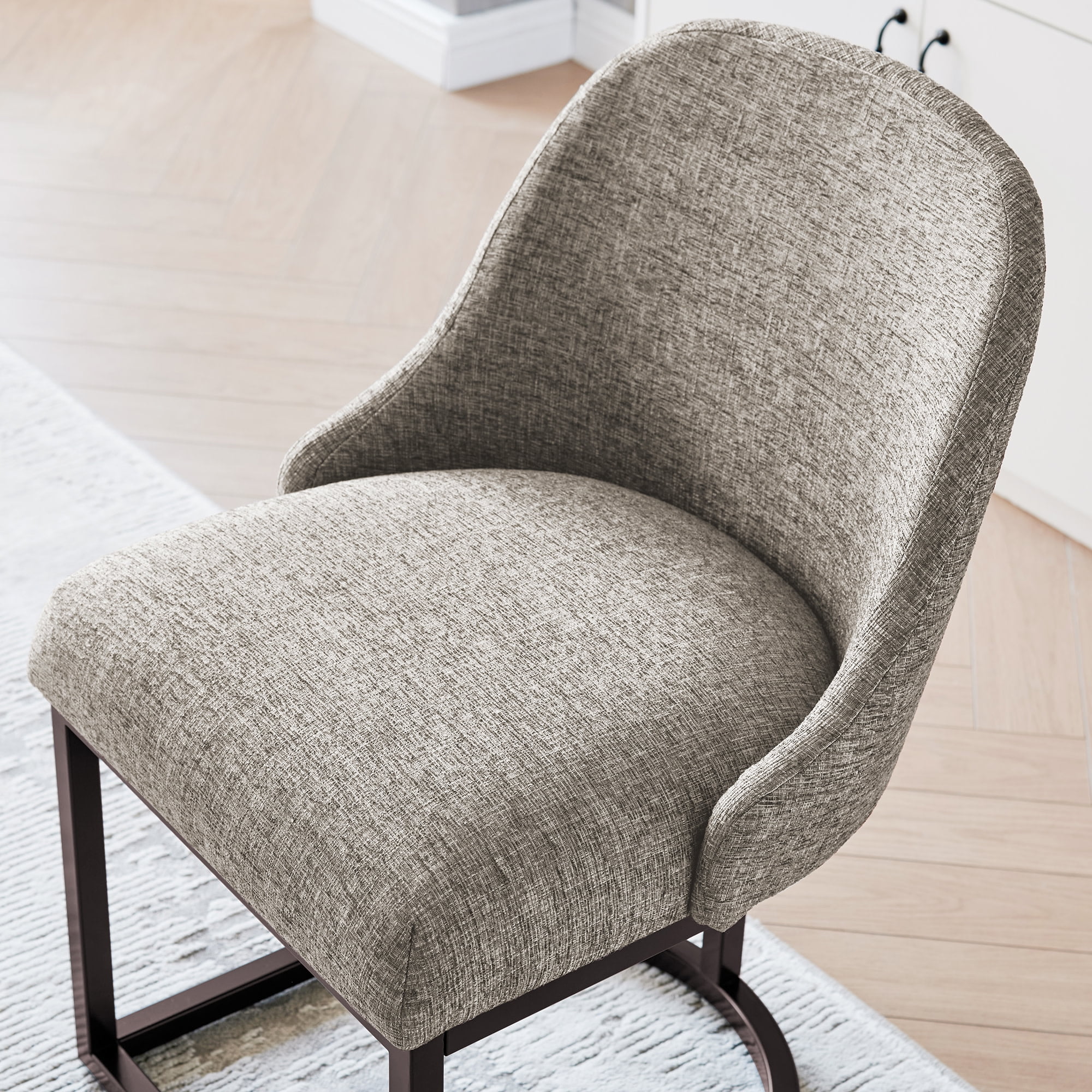 Upholstered Barrelback Dining Chair with Brown Metal Base, Set of 2