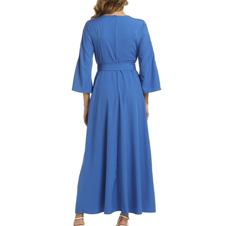 Antinious Birthday Dress for Women Long Sleeve V Neck Solid High Waist  Ankle Length Elegant Dresses with Slit,Birthday Dresses for Women,Women  Party Dress,Blue,L - Walmart.com