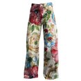 thumbnail image 4 of Fulijie Women's Vintage Flower Print Casual Wide Leg Pants, White Vacation Outfits for Women, Polyester,Spandex Lounge Pants Women, Yoga Pants Women, Petite Pants for Women, 4 of 4