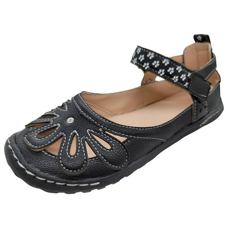 

Womens Sandals Wedge Wildflower Causal Hollow Out Loop Ladies Hook Floral Shoes for Women Black Size 7