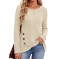thumbnail image 2 of Fantaslook Casual Tops for Women Long Sleeve Shirts with Buttons Asymmetrical Hem Fall Blouses Crew Neck Tunic Top, 2 of 9