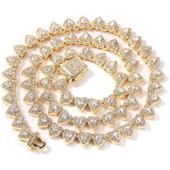 14K Gold Over 925 Silver 7mm Heart Design Micro-Inlaid Mossanite Jewelry, Hip-Hop Style Tennis Necklace Set, Captivating Charm for the Romantic Soul,Dad Gifts