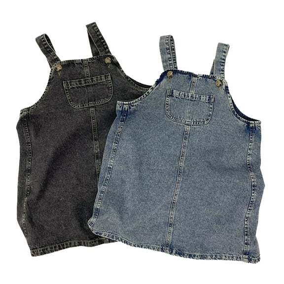 WOLLED 1-9Y Girls Denim Dress for Kids Toddler Summer Adjustable Suspenders Jeans Dress Baby Casual Denim Pocket Jeans Skirt