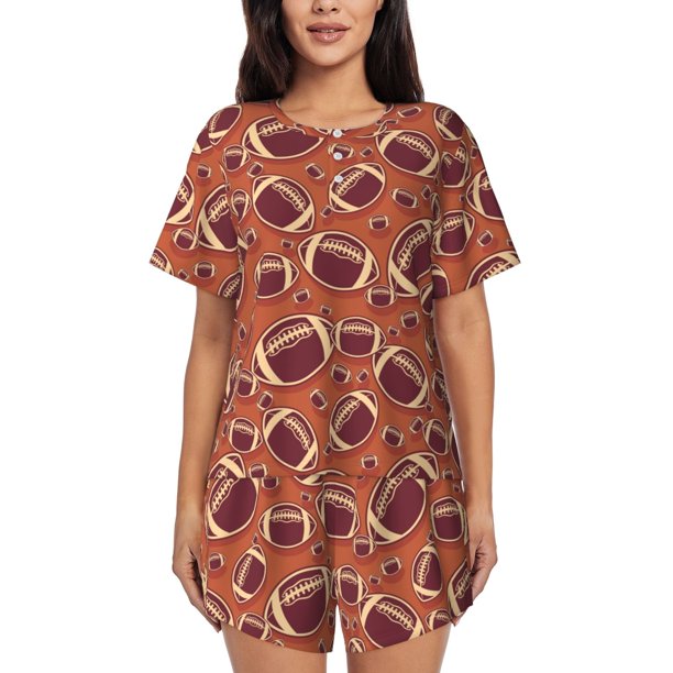 Fotbe American Football1 Conjunto de Pijama Estampado para Mujer, 2 Piezas, Ropa de Dormir con Camiseta de Manga Corta y Shorts Suaves-Small