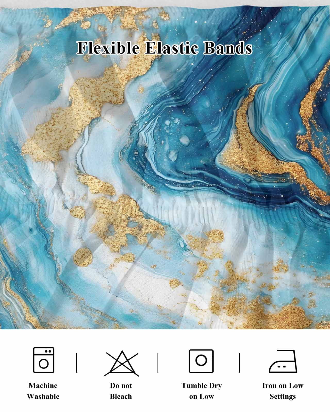 Blue Marble Wrap Around Bed Skirts for Queen Bed 16" Drop,Bed Skirt with Adjustable Elastic Belt Dust Ruffle Bed Valance for Bedroom Hotel Luxury Luxury Yellow Modern Ink Painting Art Bed Frame Cover