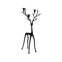 Christmas Decorations - Black Reindeer Candle Holder, Vintage Candlestick Holder, Metal Holder Candles Stand for 3/4 inch Taper Pillar Candles, Table Centerpieces, Ideas for Mantel Living Room Party