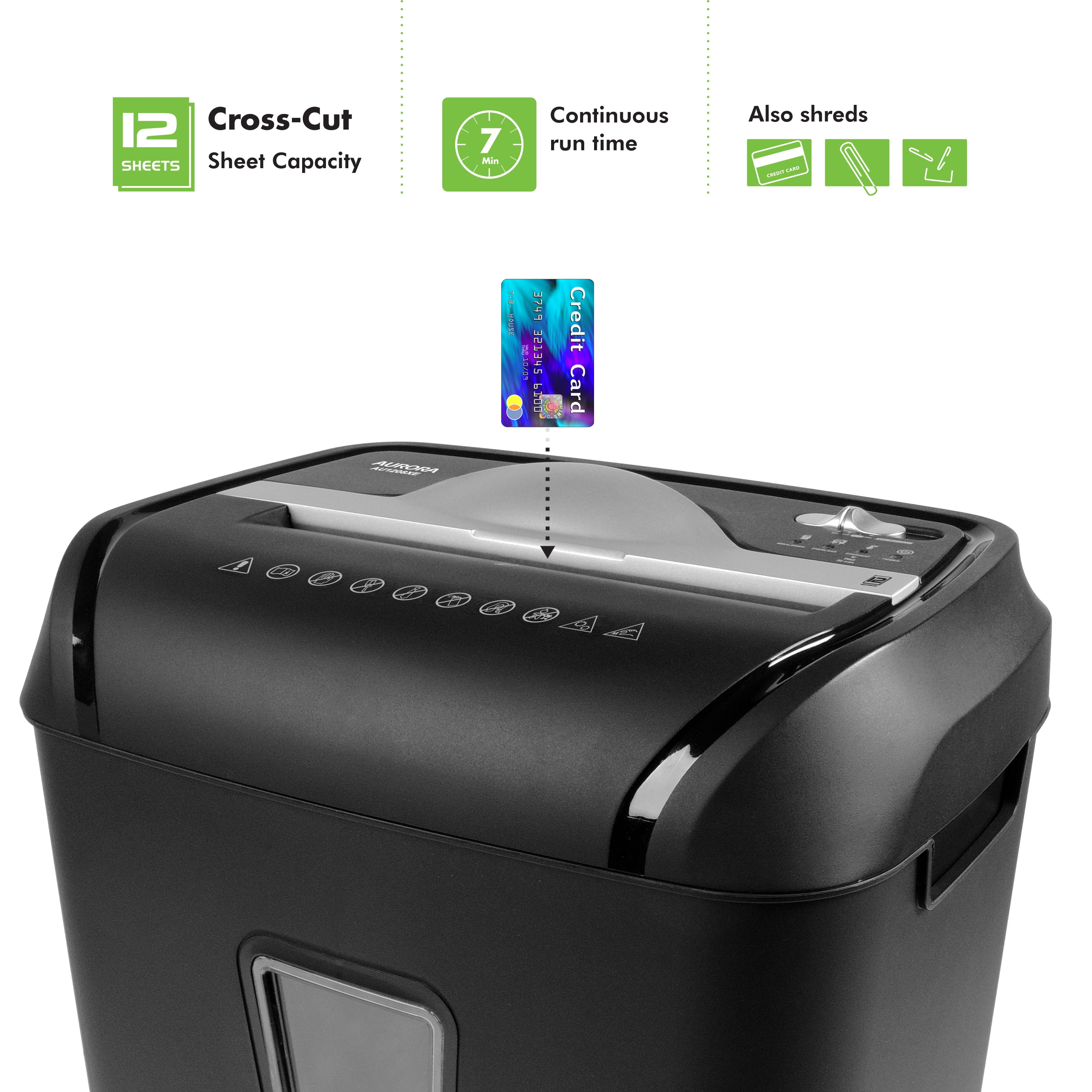 Aurora AU1208XE Anti-Jam 12-Sheet Crosscut Paper/Credit Card Shredder with 4.8 Gallon Wastebasket