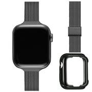 WFEAGL WFEAGL Slim Apple Watch Bandtainless Steel Strap Replacement 42mm 44mm 45mm Black