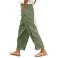 thumbnail image 1 of Lixiuxyad Flowy Wide Leg Pants Women’s Solid Color Elastic Waist Loose Fit Side Button Functional Casual Pants(Green), 1 of 4