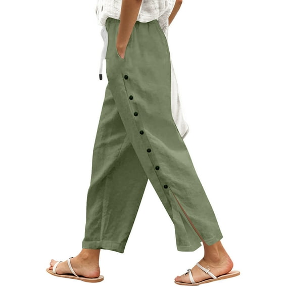 CONFREE Women's Casual Jeans Wide Leg Capri Jeans for Women Elastic Waist Side Buttons Summer Trousers With Pocket