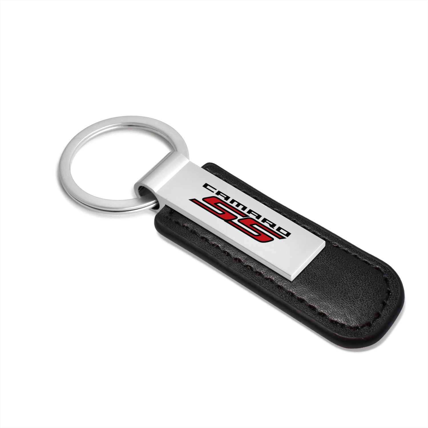 iPick Image for Chevrolet Camaro SS Silver Metal Plate Black PU Leather Strap Key Chain, Official Licensed