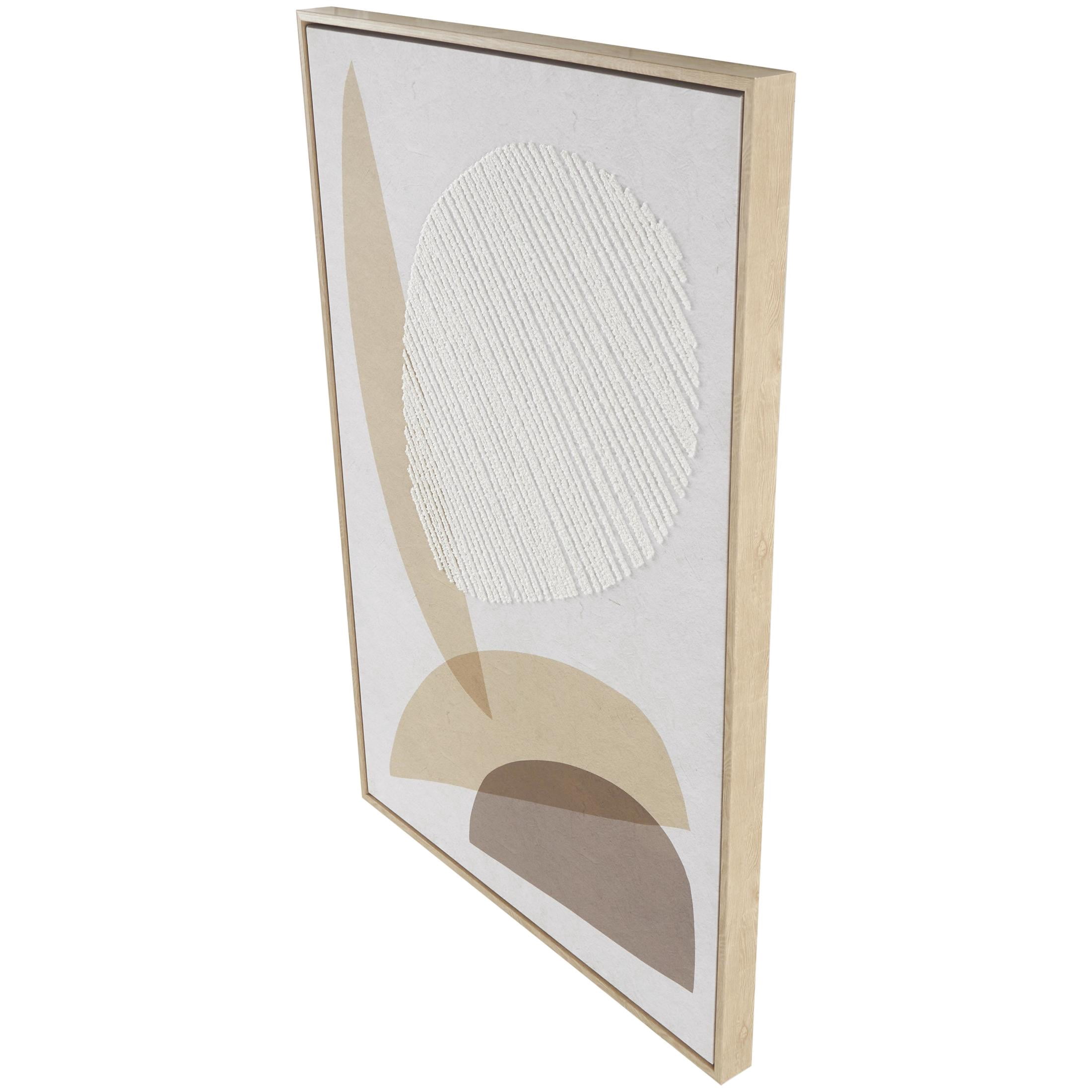 25" x 37" Overlapping Shapes Abstract Framed Wall Art with White Fabric Detailing, by DecMode