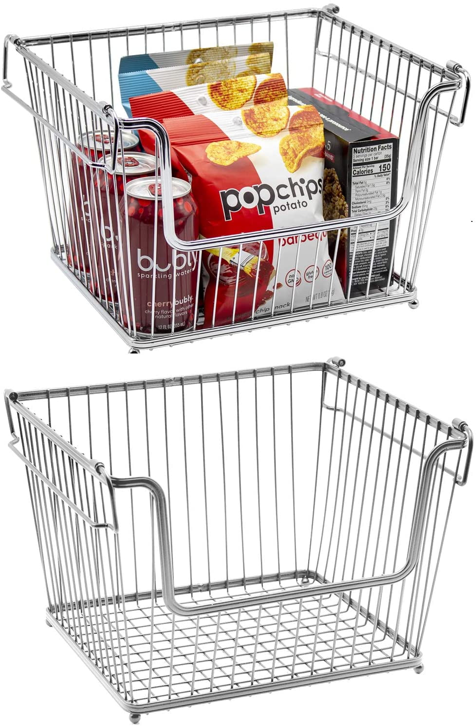 White Pantry Bathroom Garage Closets Laundry Room 2 Pack Metal Wire Iron Fruit Basket Bowl Iron Fruit Basket Stand Metal Storage Organizer Basket for Kitchen Cabinets 