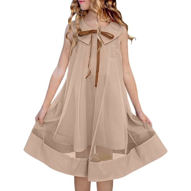 Vestido de Fiesta de Navidad de Niñas Color Sólido Suave Cuello Redondo Fino Correa de Hombro Vestido Superior para Niños Manga Corta Estilo Lindo Vestido de Navidad Niña Bebé