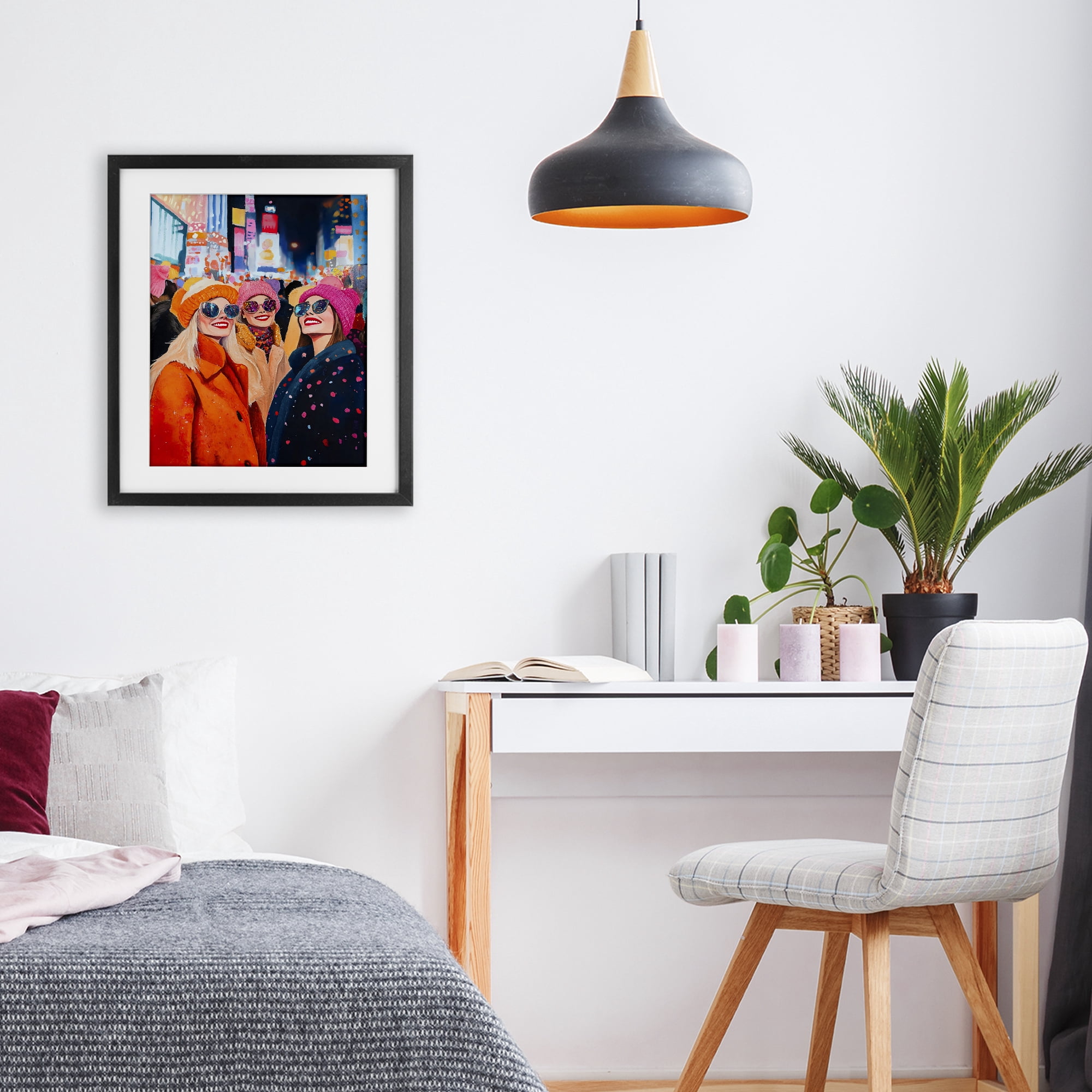 Stupell Industries New Year's Girls in City Black Framed Print Under Glass, design by LSR Design Studio