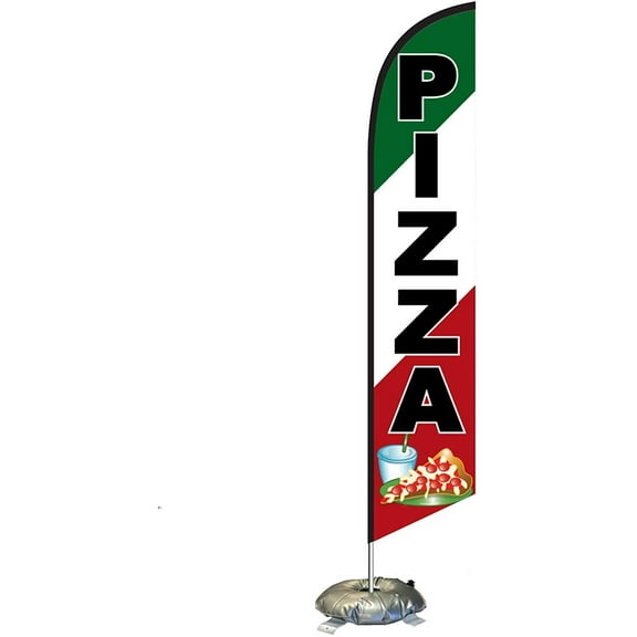 FFN Pizza Feather Flag Kit with Cross-Base and Weight-Donut, Outdoor Advertising Banner Swooper Flag