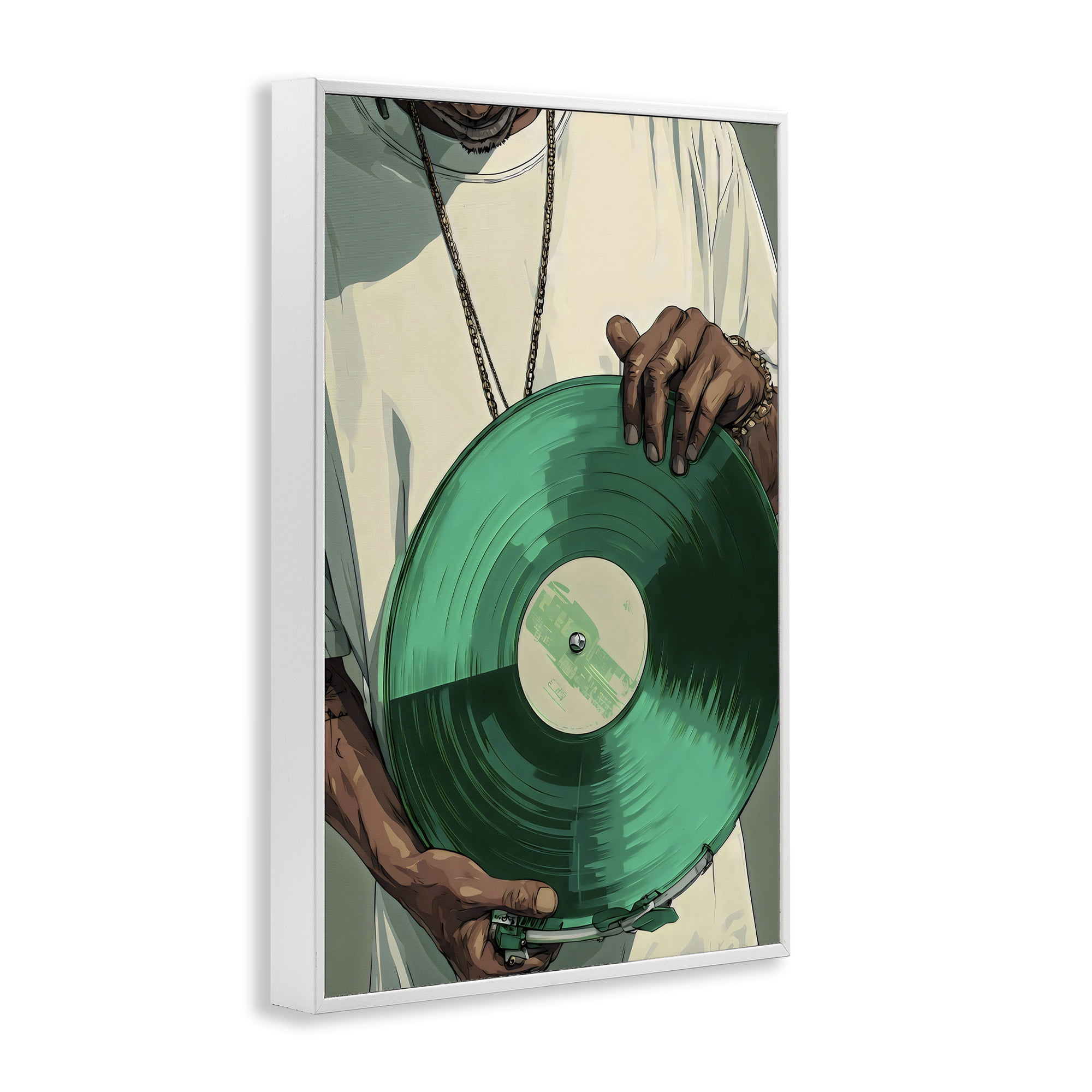 Stupell Industries Green Vinyl Record Portrait White Framed Giclee Art, design by Franklyn Gregory
